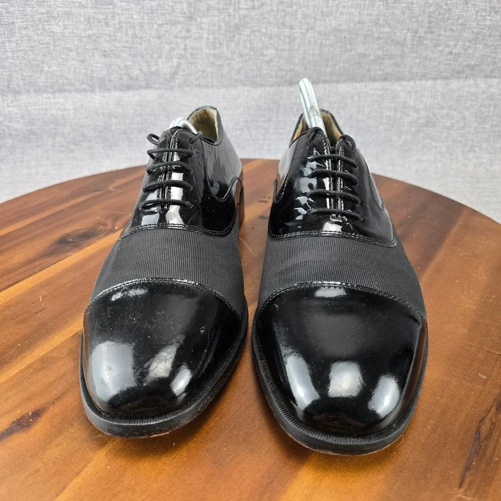 Stacy Adams‎ Mens Black Patent Leather Fabric Tuxedo Cap Toe Oxford Shoes 10.5 M